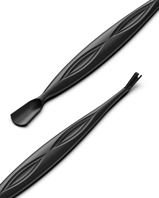 BEZOX Cuticle Trimmer - Elegant Precision Cuticles Pusher & Fork, Dual-Ended Stainless Steel Nail Cuticle Stick for Exquisite Manicures and Pedicures - Black