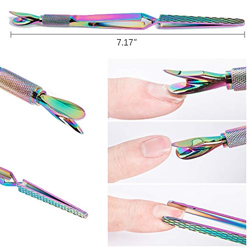 SILPECWEE 1Pc Colorful Stainless Steel Nail Art Pincher Cuticle Pusher Cuticle Nippers False Nail Shaping Tweezers Multi-Function Nail Care Manicure Sticks Nail Art Tools