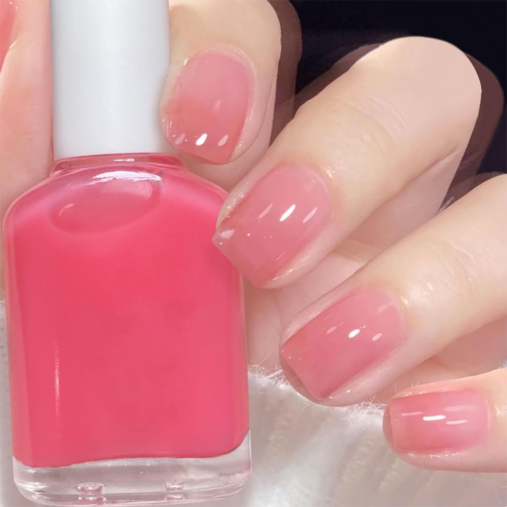 COSMOO Nude Nail Polish, 12ml Transparent Peach Pink Quick Dry Nail Lacquer, Jelly Nail Art Varnish-12ML