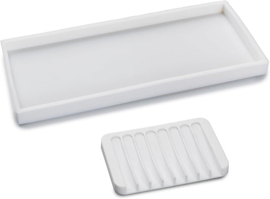 Bloss Counter Tray Set for Bathroom/Kitchen - 11.8" Silicone Tray for Kitchen Countertop, Soap and Sponge Holder, Bathroom Vanity Traty for Perfume, Jewelry, Candle, Key Tray