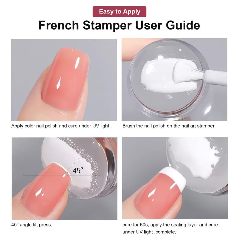 8Sets French Nail Art Stamper, with Nail Scraper and Replaceable Stamper Head, Home Manicure Starter Tool Salon, French Silicone Nail Stamper Kit for DIY Nail Decor