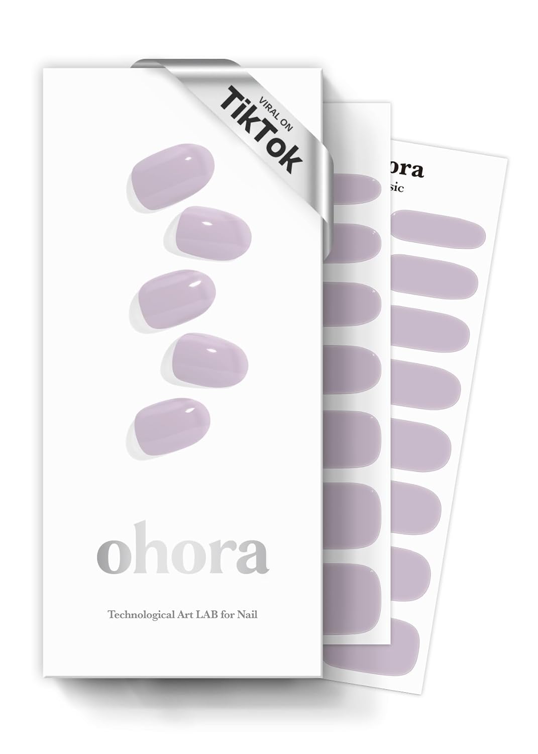 ohora Semi Cured Gel Nail Strips (N Cream Lavender) - Purple, Solid, Works with Any UV/LED Lamps, Salon-Quality, Long Lasting, Easy to Apply & Remove - Includes 2 Prep Pads, Nail File & Wooden Stick
