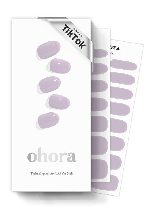ohora Semi Cured Gel Nail Strips (N Cream Lavender) - Purple, Solid, Works with Any UV/LED Lamps, Salon-Quality, Long Lasting, Easy to Apply & Remove - Includes 2 Prep Pads, Nail File & Wooden Stick