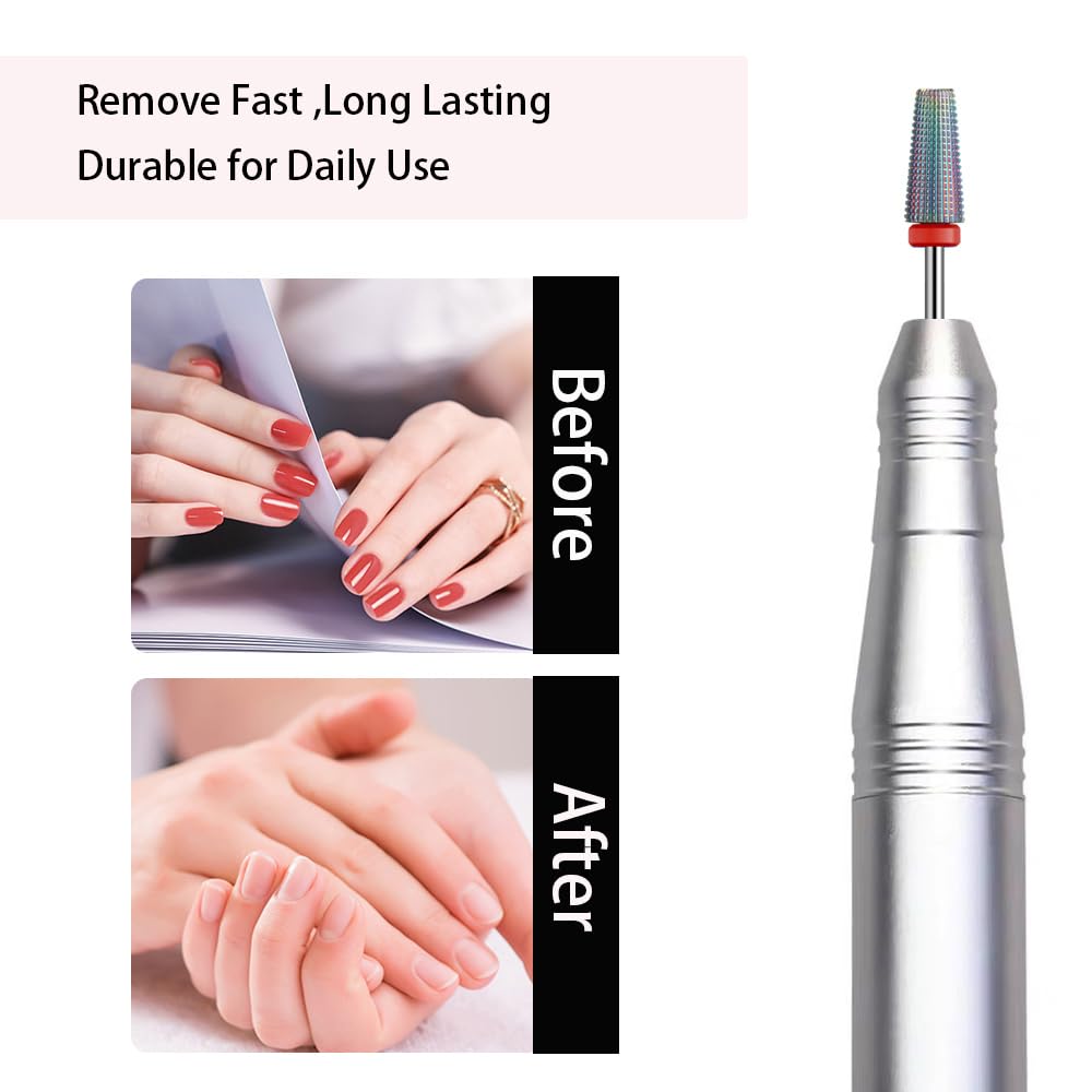 5 in 1 Nail Drill Bits,Rainow Two Way Rotate use for Both Left and Right Handed,Multi-Function Tapered 3/32 Inch Nail Bit for Fast Remove Acrylic Gel Nail (C, Rainbow)