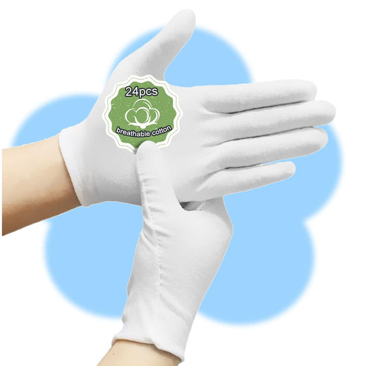 24pcs White Cotton Gloves, Cotton Gloves Eczema for Dry Hands White Gloves Women and for Men Washed Glove Liners for Spa Lotion Coin Jewelry Silver Inspection(XL)