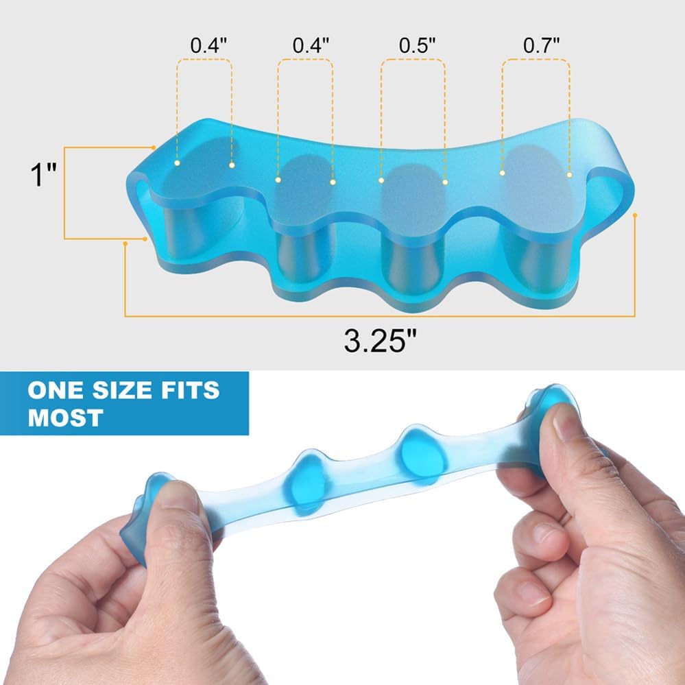 ROOCKE 4 Pcs Gel Toe Spacers for Women,Correct Hammer Toe Bunion Corrector for Men,Big Toe Spreaders,Yoga Toe Separators,Straightener for Overlapping Toes (Blue)