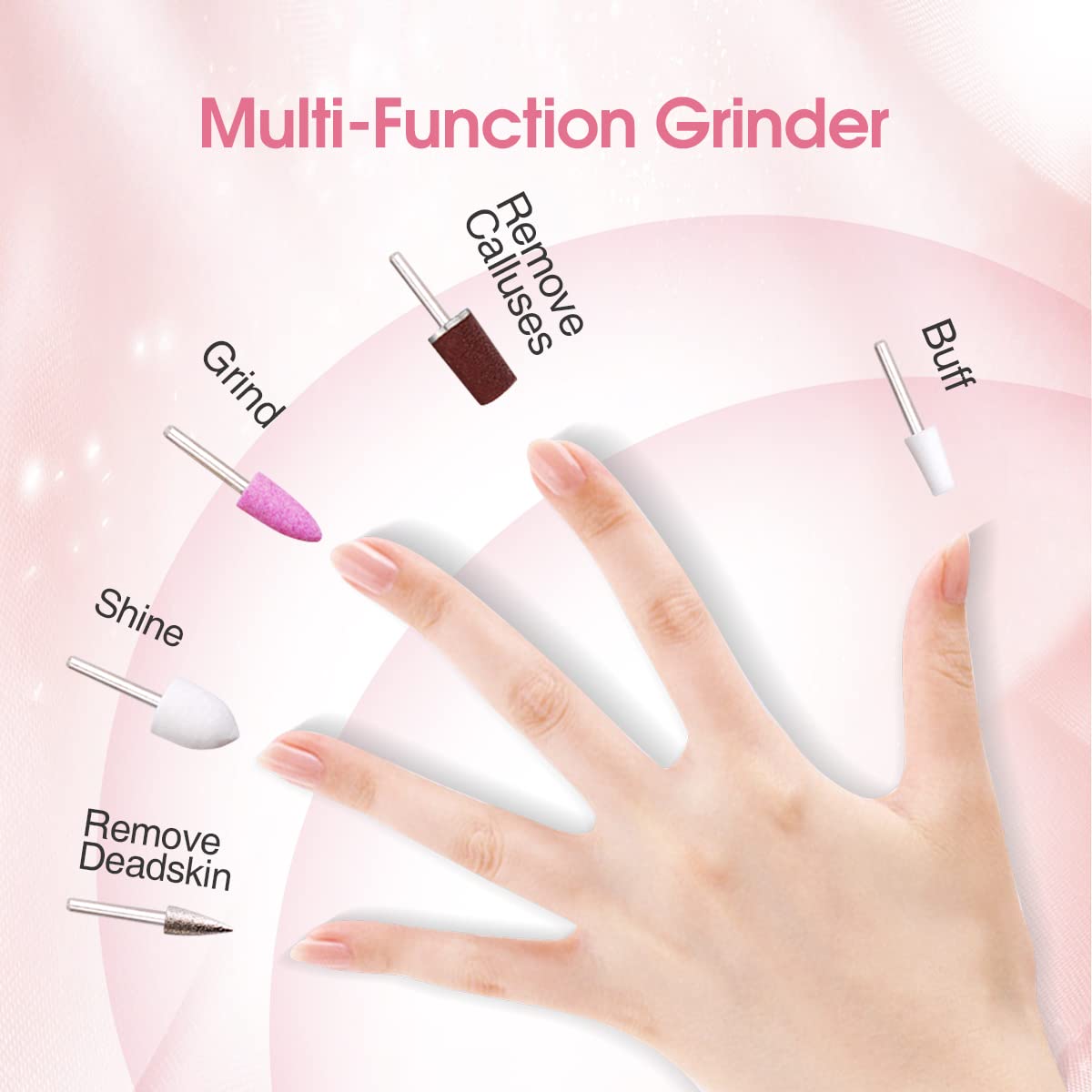 TOUCHBeauty Electric Nail Care Set - with UV Light Stand, 10pcs Nail Bits, Buffer Drill Polisher, Fingernails and Toenails Care Set, Pink