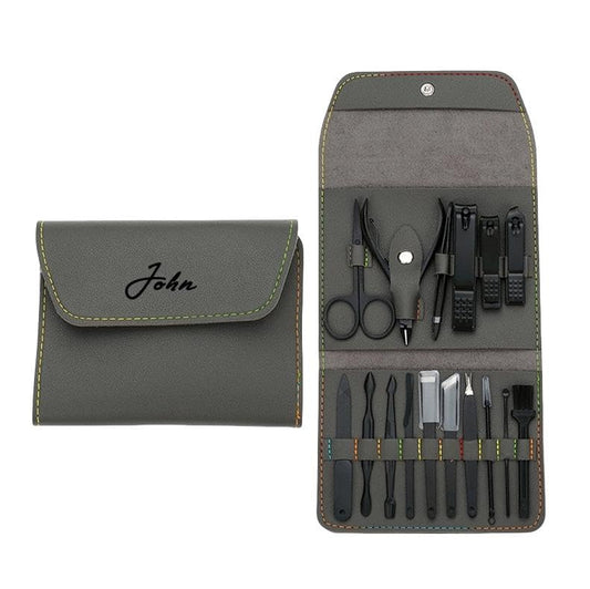 Custom Manicure and Pedicure Set, Customize 16 in 1 Nail Care Kit with Nail Clippers, Cuticle Trimmer, Tweezers, Metal File, Pedicure Tools for Home, Travel or Christmas Birthday Gift Use (Gray)
