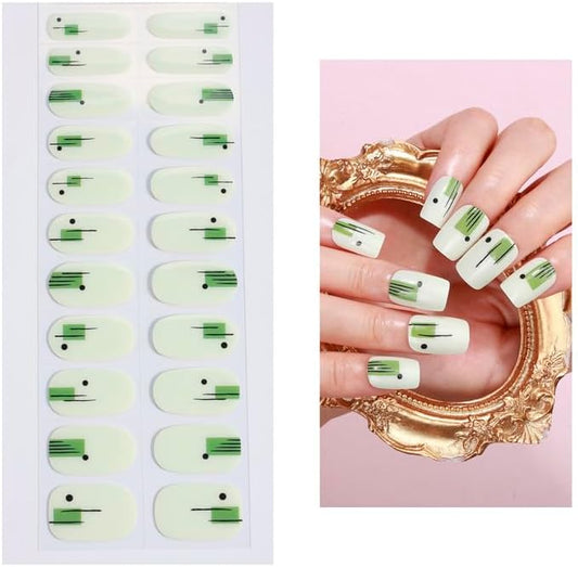 No Lamp Gel Nail Strips 22 Pcs Wraps - Mint Green, Easy Apply Gel Nail Stickers Long Lasting, Salon-Quality, 2 Prep Pads, 1 File, 1 Wooden Stick