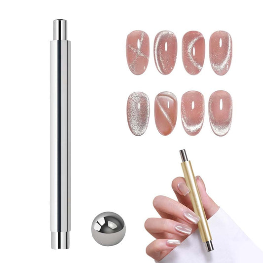 Cat Eye Magnet for Nails, 2026 New Double-head Magnet Wand with Round Nail Magnet Beads Nail Polish Magnet Pen Magnetic Cat Eye Gel Polish Nail Design Tool for Home DIY, Salon, Rose Gold (Grey)