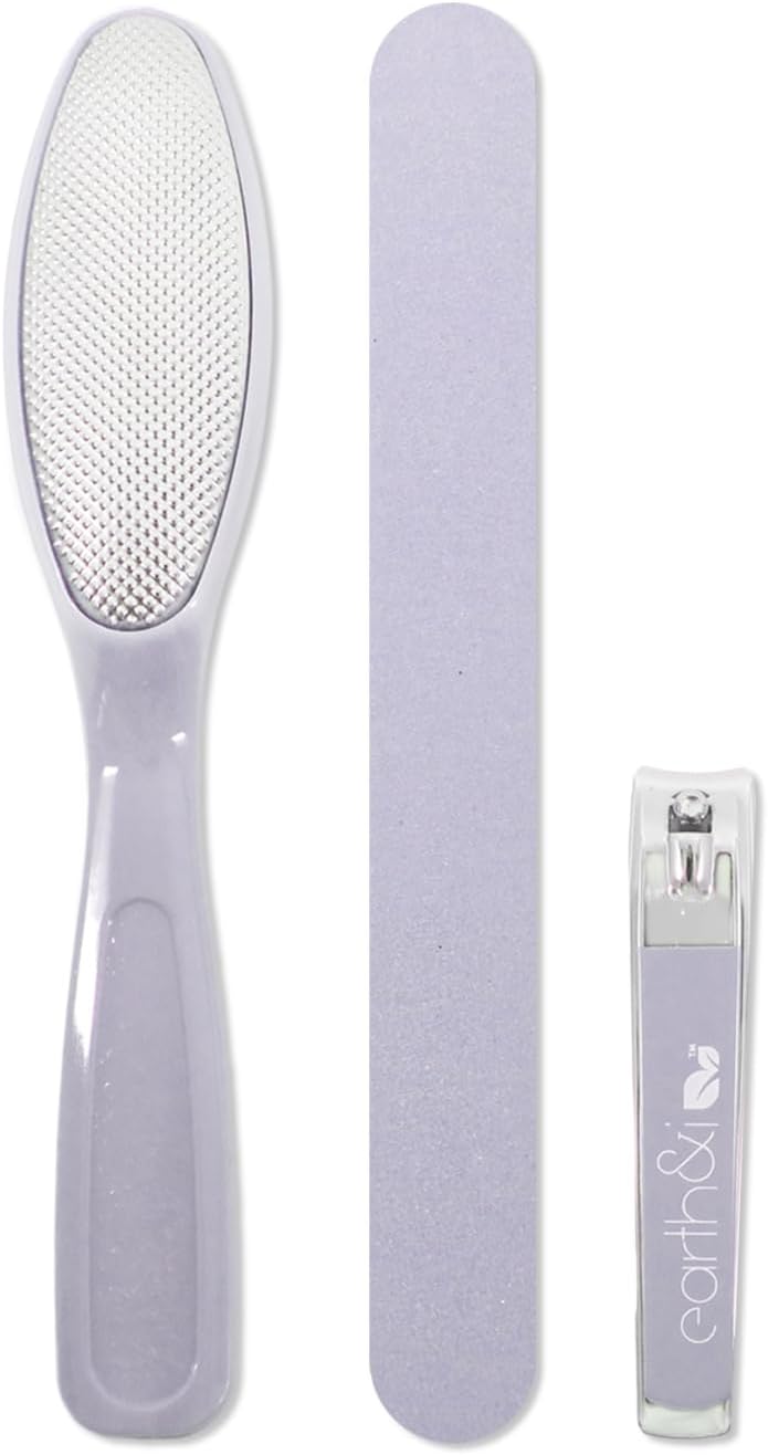 Earth & I -3 pc Manicure Pedicure Set: Large Nail Clipper, Callus Remover & Contour File, Stainless Steel Nail & Foot Care Kit for Men & Women, at Home Mani-Pedi Kit, Travel-Friendly Nail Care (Pink)