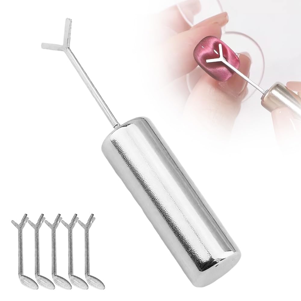 Heart Magnet for Cat Eye Gel Polish, Magnetic Nail Art Tool for Stunning Cat Eye Effect, DIY Manicure Kit with Y-Shaped Guide Sticks, Nail Magnet for Home and Salon Use (1pc+5pcs Y-shaped uide)