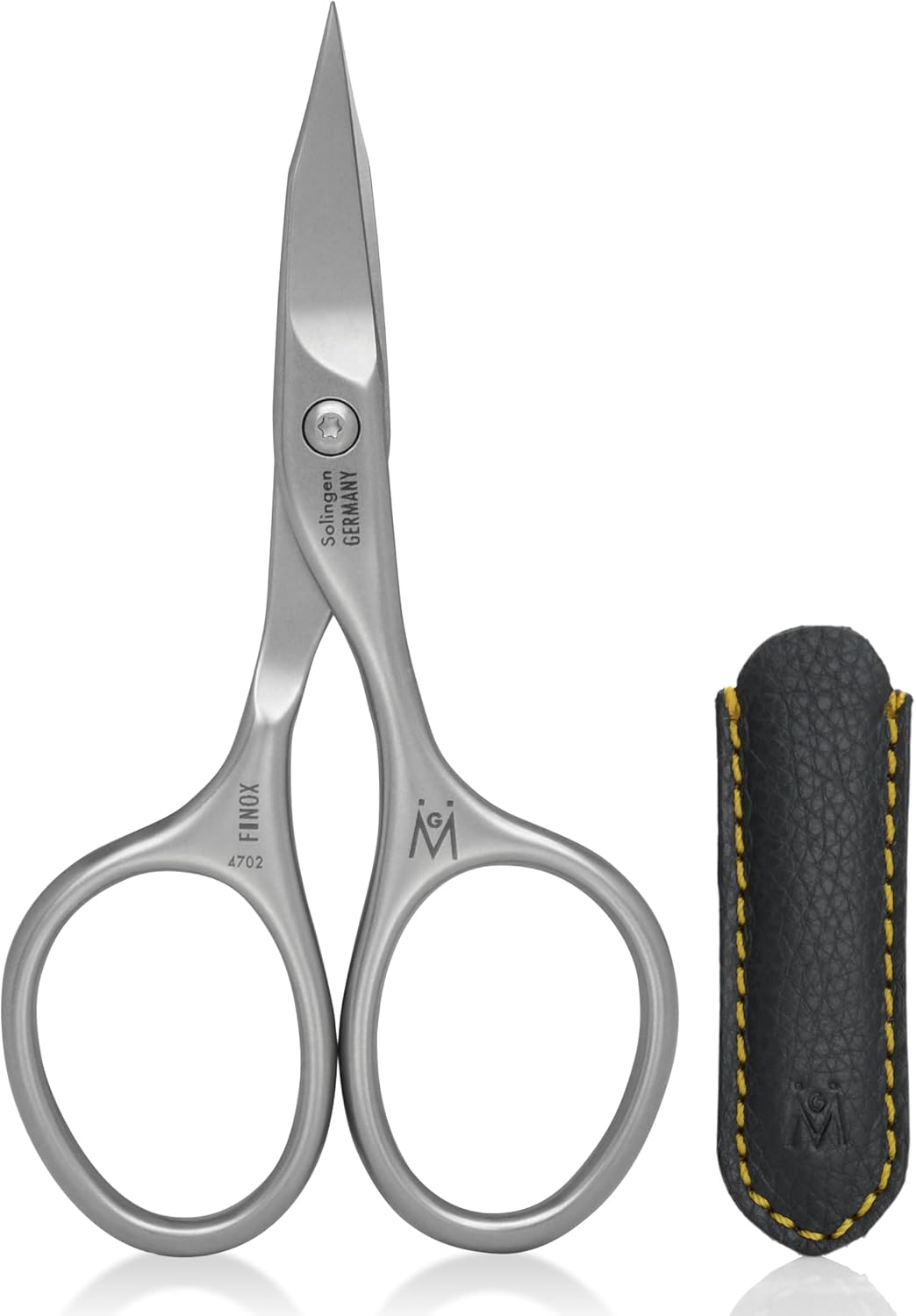 GERMANIKURE Nail and Cuticle Scissors - FINOX Stainless Steel Professional nail scissors for nail tips - nail scissors curved Manicure Tools in Leather Case - Ethically Made in Solingen Germany - 4702