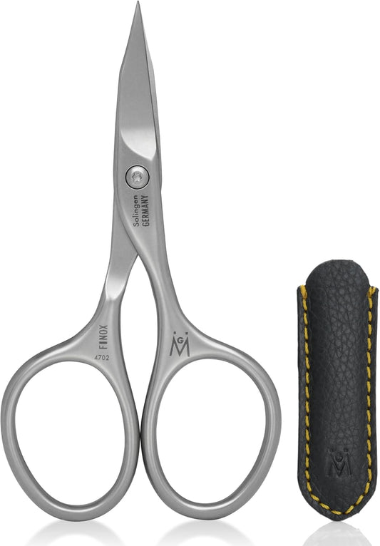 GERMANIKURE Nail and Cuticle Scissors - FINOX Stainless Steel Professional nail scissors for nail tips - nail scissors curved Manicure Tools in Leather Case - Ethically Made in Solingen Germany - 4702