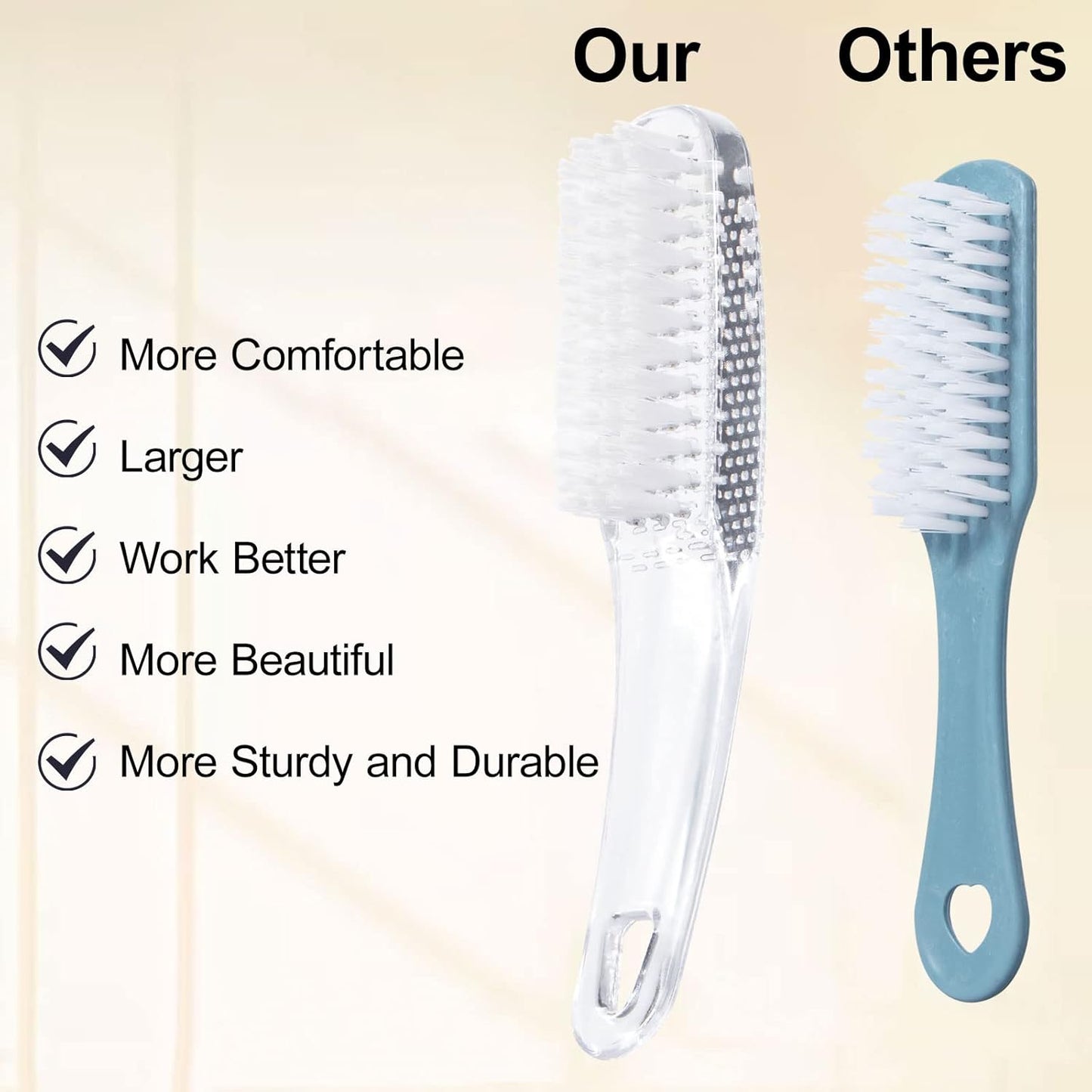 4 Pcs Handle Grip Nail Brushes for Cleaning, Long Handle Fingernail Cleaner, Hand Nail Toes Cleaning and Scrubbing Brushes, Pedicure Nail Scrubber Non-Slip for Men and Women, Clear