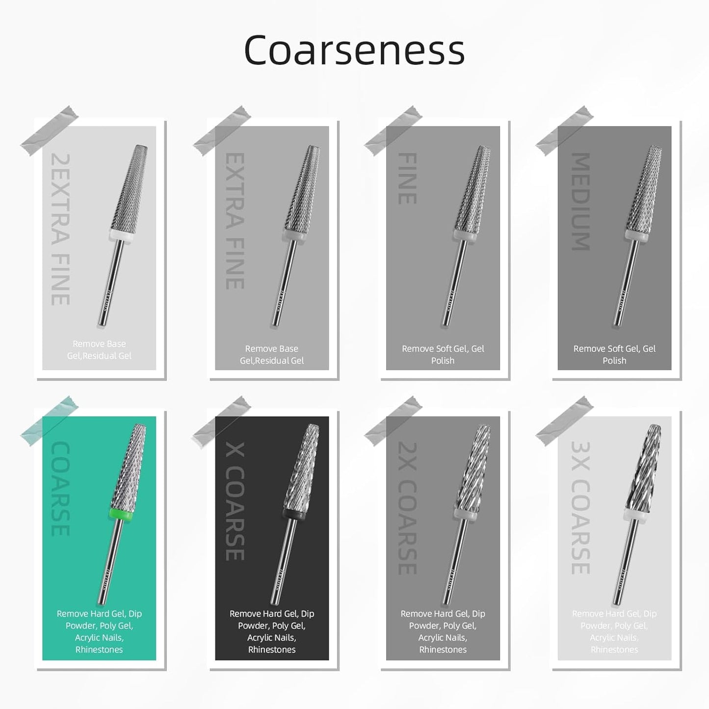 Super Long 5 in 1 Nail Drill Bits, 24mm Cross Carbide Tapered Nail Bit, 3/32" Two-way Rotate, Acrylic Nails Gel Remover, Electric Drills File Manicure Accessories (C)