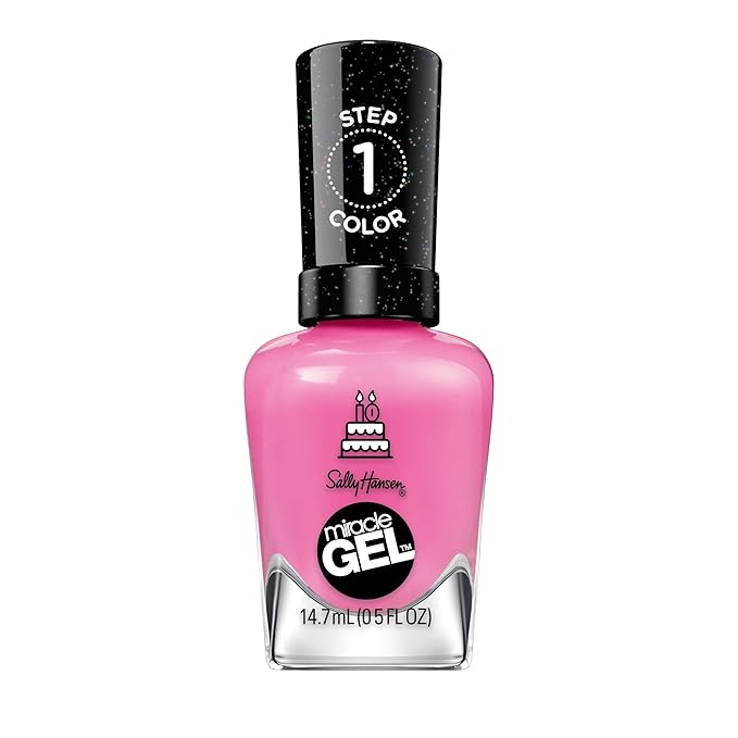 Sally Hansen Miracle Gel Salon Quality Nail Polish | Gel-Like Formula, Two-Step System, No UV Light Needed, Long Lasting | Opaque, Glossy | 340 Party of Hue | Magenta Pink Nail Color