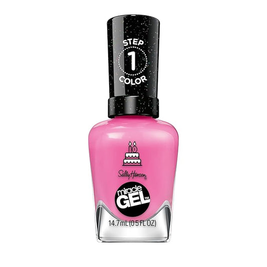 Sally Hansen Miracle Gel Salon Quality Nail Polish | Gel-Like Formula, Two-Step System, No UV Light Needed, Long Lasting | Opaque, Glossy | 340 Party of Hue | Magenta Pink Nail Color