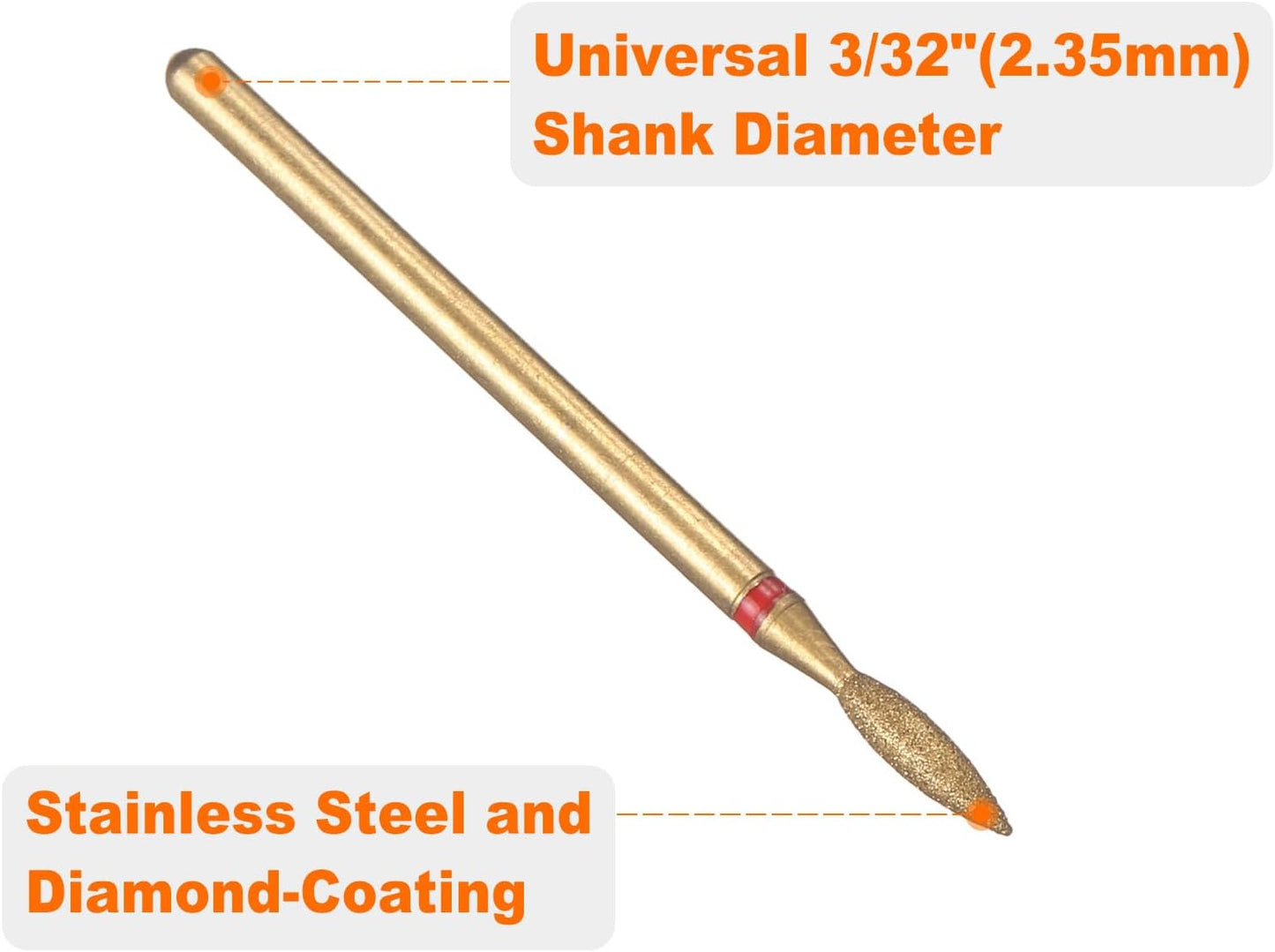 HARFINGTON 8pcs 200-230 Grits Diamond Grinding Bit 2.2mm Oval Head 2.35mm Shank 8mm Length Titanium Plated Stone Sanding Drill Bits Rotary Tool for Nails Grinding Polishing