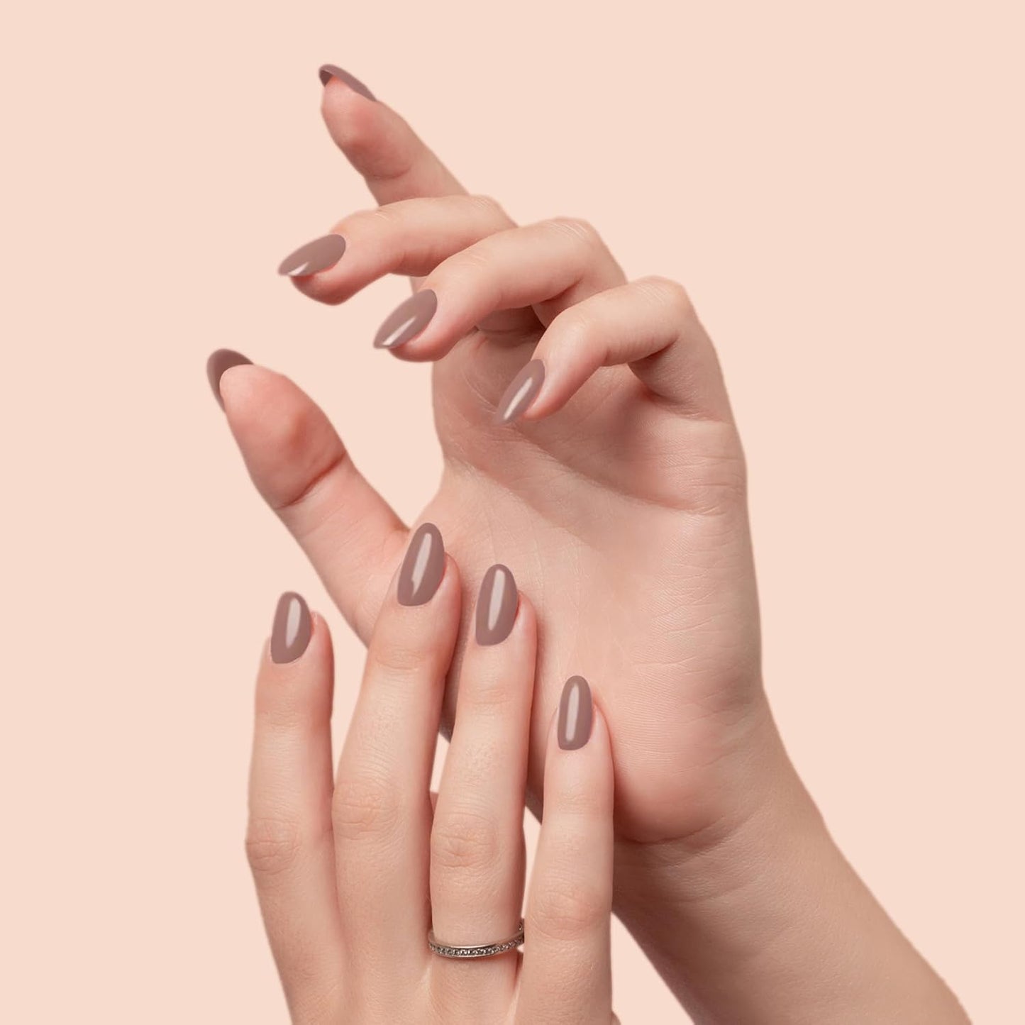Semi Cured Gel Nail Strips-Salon Quality Work Nails Trendy Coffee Colors,Office Chic & Professional,Quick and Easy Apply Nail Stickers Works with Any UV/LED Lamps(Cream Beige)