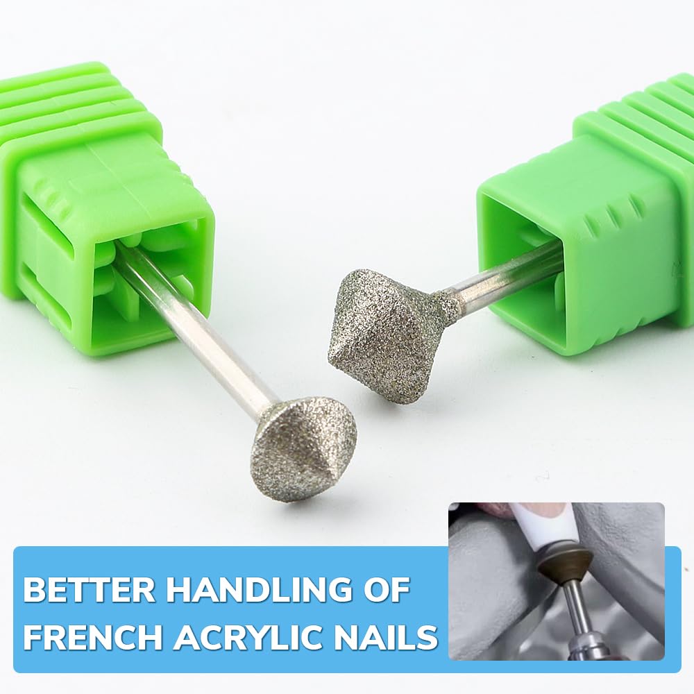 QUNZHAO 2Pcs Diamond Nail Drill Bits French Manicure Emery tool,Drill Machine Accessories Remove Nail Art Design Manicure（01 set)