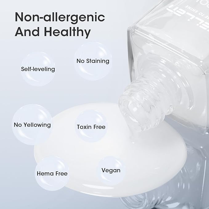 GELLEN Clear Nail Polish Base Coat, Calcium-Formula Nail Base Coat Strengthener Strengthens Nails, Anti-yellowing, Quick Air Dry, No UV Gel, Hema Free, Non-toxic, No Chip, Long Lasting, Protect Nails