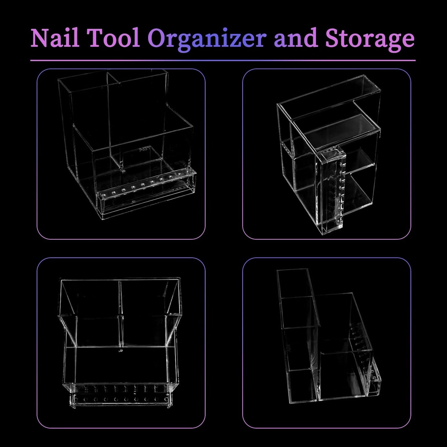ANGNYA Nail Drill Bit Storage Box, Transparent 10-Hole Holder, Plastic Tool Organizer for Nail Tech Supplies