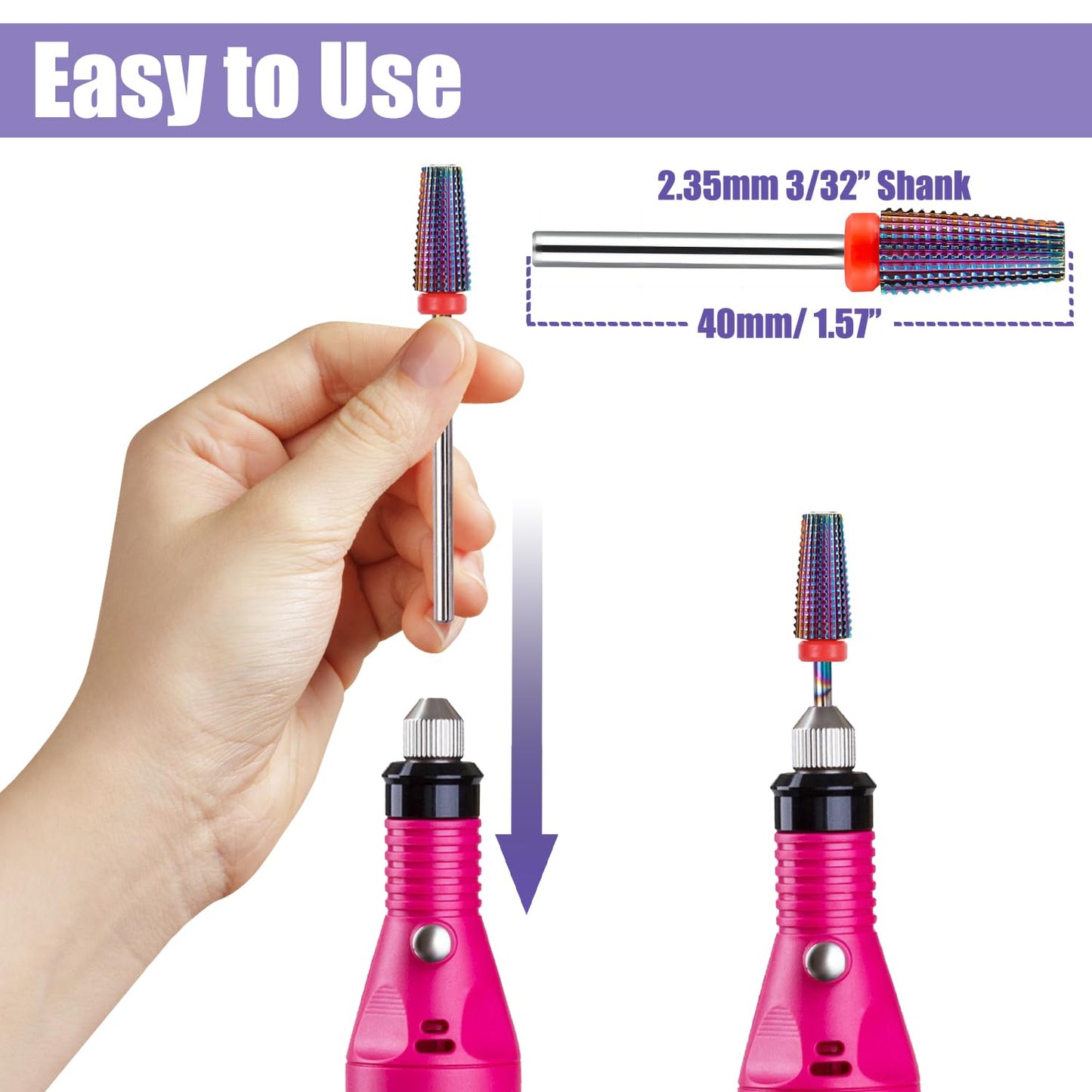 Yakamoz 5Pcs Carbide Nail Drill Bits Set, 3/32 Inch Shank Professional Nail File Drill Bits XC C M F XF Nail E File Bits Safety Efile Nail Bits for Acrylic Nails Gel Polish Manicure, 2 Way Rotate