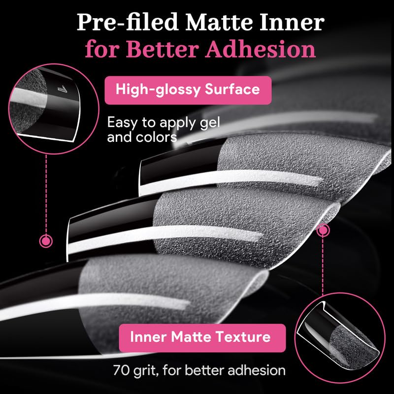 Extra Short Sharp Square Fake Nail Tips - 15 Sizes 240 PCS Clear French Half Matte Press On False Nail Tips Full Cover Gel Nail Tips Extensions Thick Long Lasting DIY Beginners & Salon Manicure