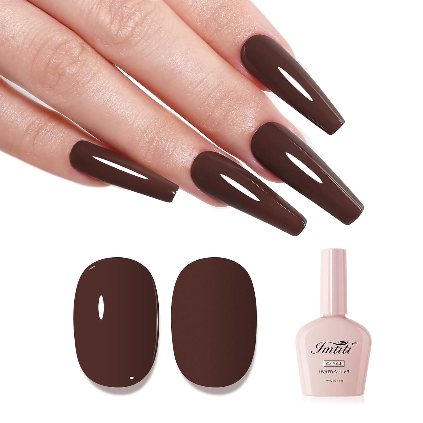Imtiti Brown Gel Nail Polish, Coffee Brown Gel Polish Autumn Winter Soak Off UV LED High Gloss Art Manicure Salon DIY Design 10ML