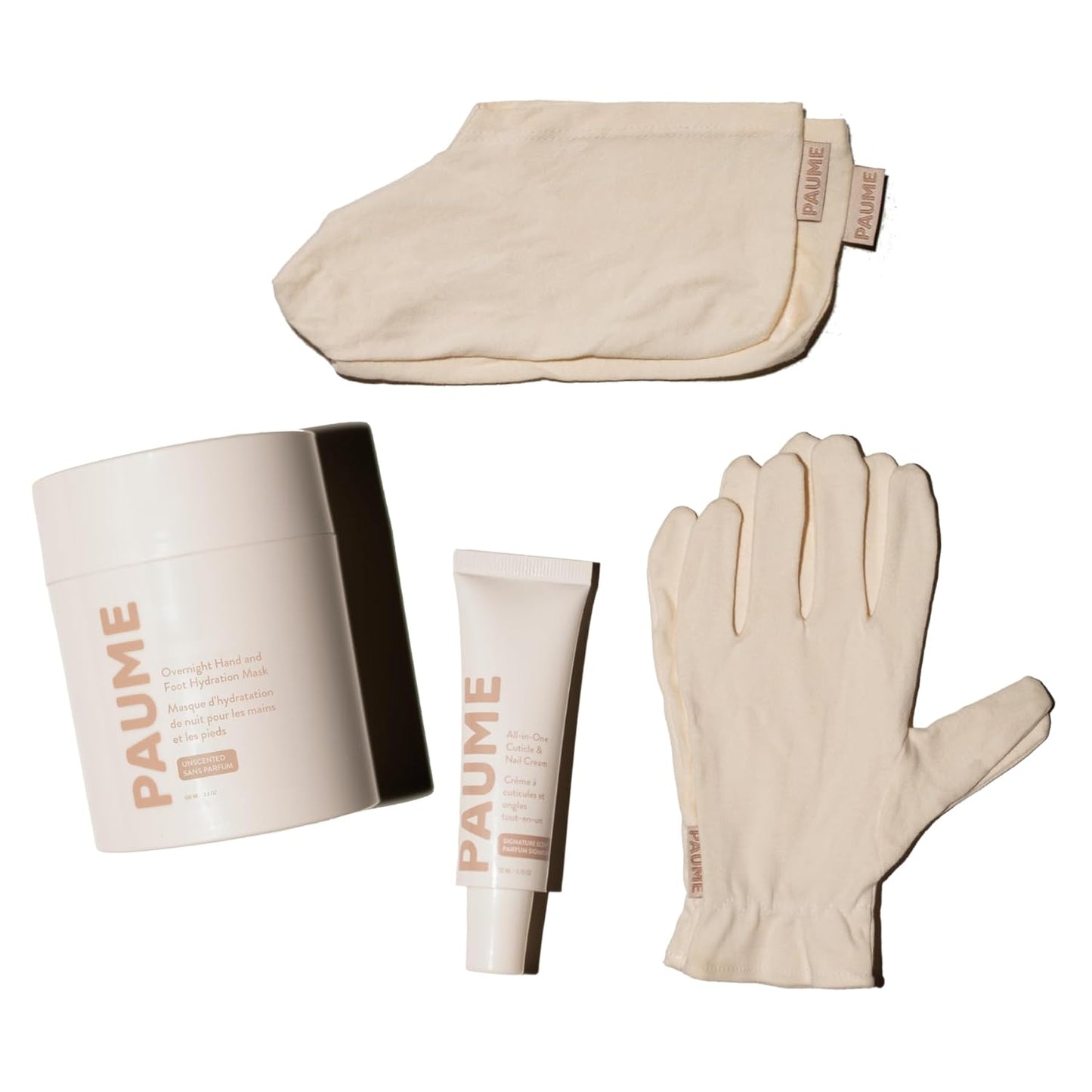 PAUME Hand & Foot Rescue Kit, Overnight Hydration Mask, All-In-One Cuticle & Nail Cream, Overnight Gloves and Socks, Deep Moisture for Dry, Cracked Hands & Feet