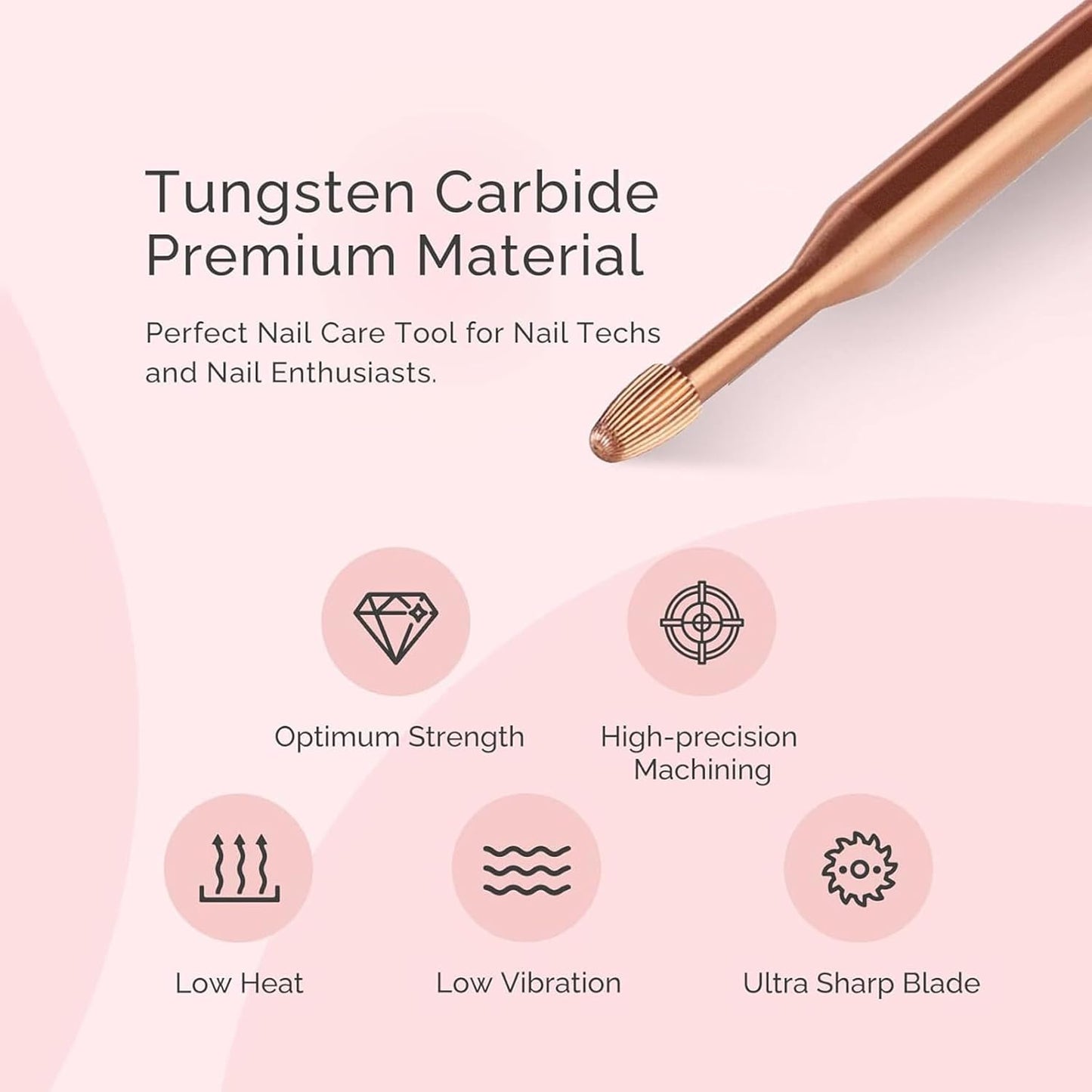 MelodySusie Cuticle Clean Nail Drill Bit 3/32'', Professional Safety Carbide Under Nail Cleaner Nail Bit for Cuticle Dead Skin Nail Prepare, Two Way Rotate, Nail Salon Supply(Rose Gold, Medium)