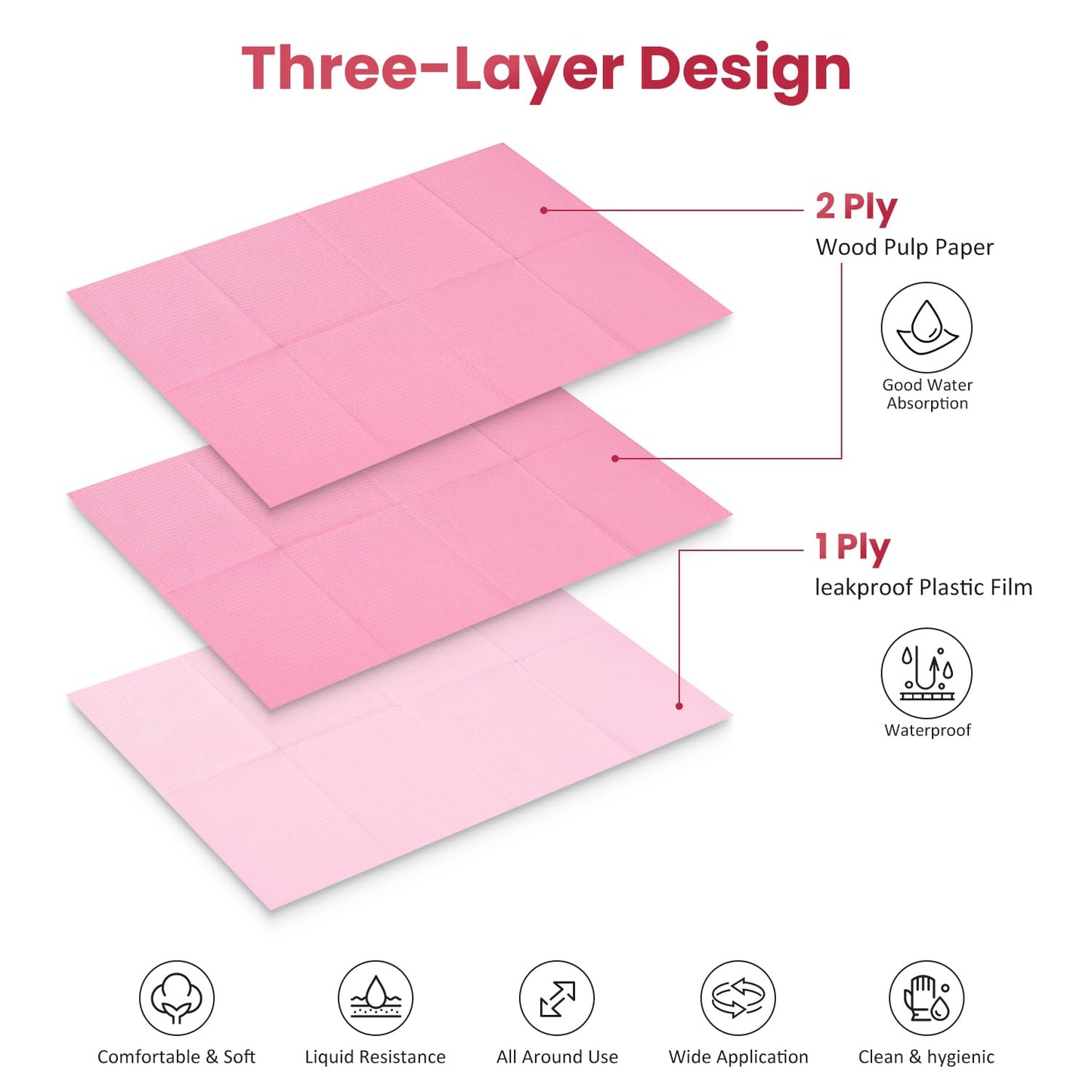 Etercycle Disposable Nail Mats - 50Pcs Fordable Nail Art Table Mats for Table Acrylic Nail Practice Sheet, 3 Ply Waterproof 13" X 18" Clean Pads Nail Art Accessories (Pink)