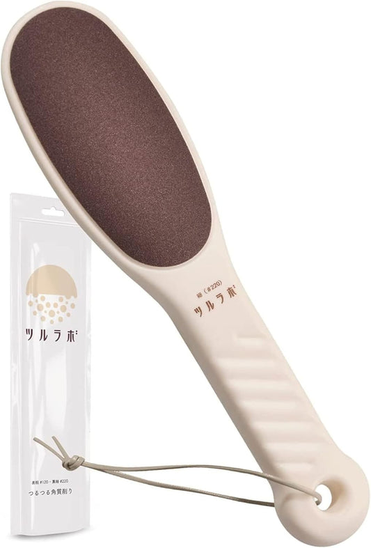 TSURULABO - Foot File, Dual-Sided (Coarse & Fine), Water-Resistant Alternative to a Foot Scrubber or Pumice Stone for Feet, Heel Scrubber for Grooming, Beige Dry Skin Callus Remover with Hanging Loop