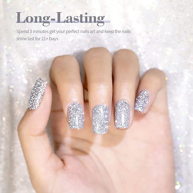 RARJSM Reflective Glitter Gel Polish Bright Silver Pigments 7.5ml Holographic Rainbow Iridescent Shimmer L E D U V Soak Off Sparkle Diamond Gel Polish Nail Art Manicure Salon DIY at Home 1pcs