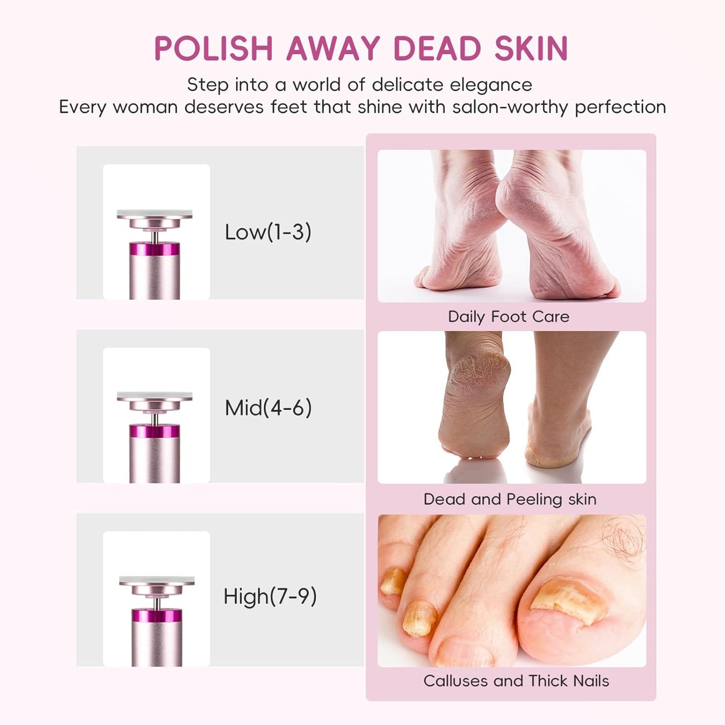 Upgrade Electric Callus Remover for Feet - Wireless Electric Foot Filer with 9 Speed Settings, Type-C Charging, Pedicure Tools for Dead Skin-Pink