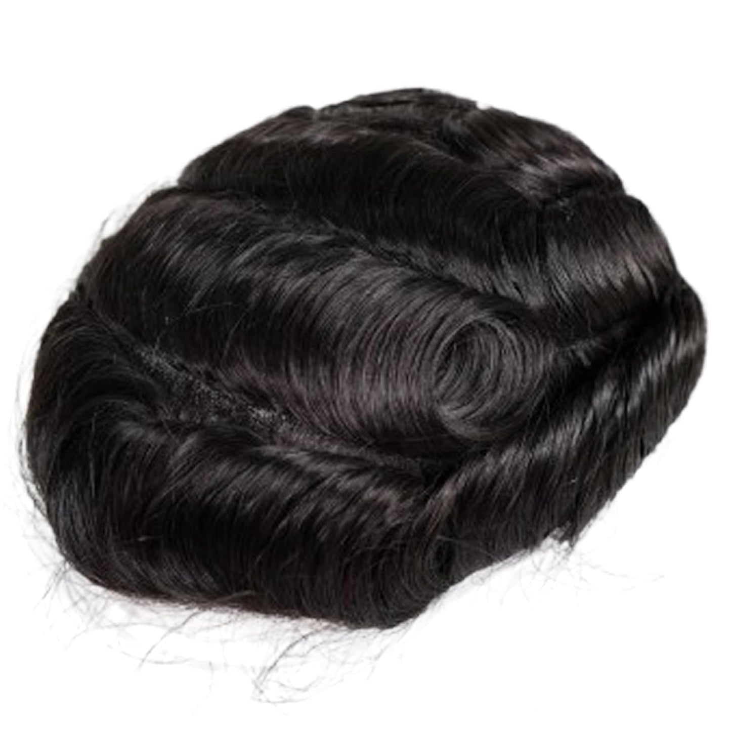 Human Hair Toupee for Men 10x8 Inch,European Human Hair Lace Front Natural Hairline Hair Pieces with 0.06mm Thin Skin PU V-looped Men's Hair Replacement System (#1 Jet Black Color,100% human hair)