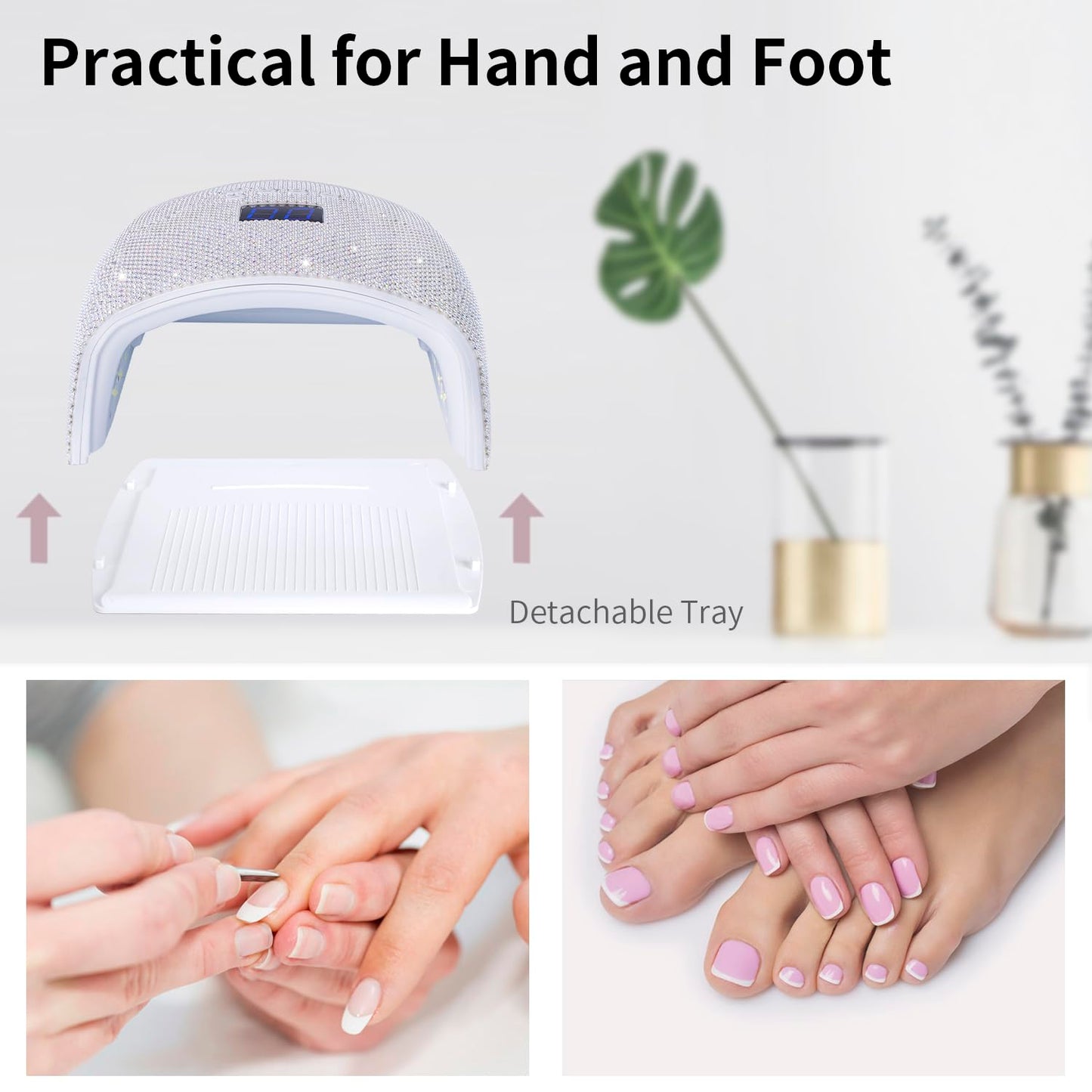 48W Cordless UV LED Nail Lamp,Rechargeable Gel Nail Dryer with Handle Nail Art Manicure Tools for Home and Salon (Pearl Diamond)