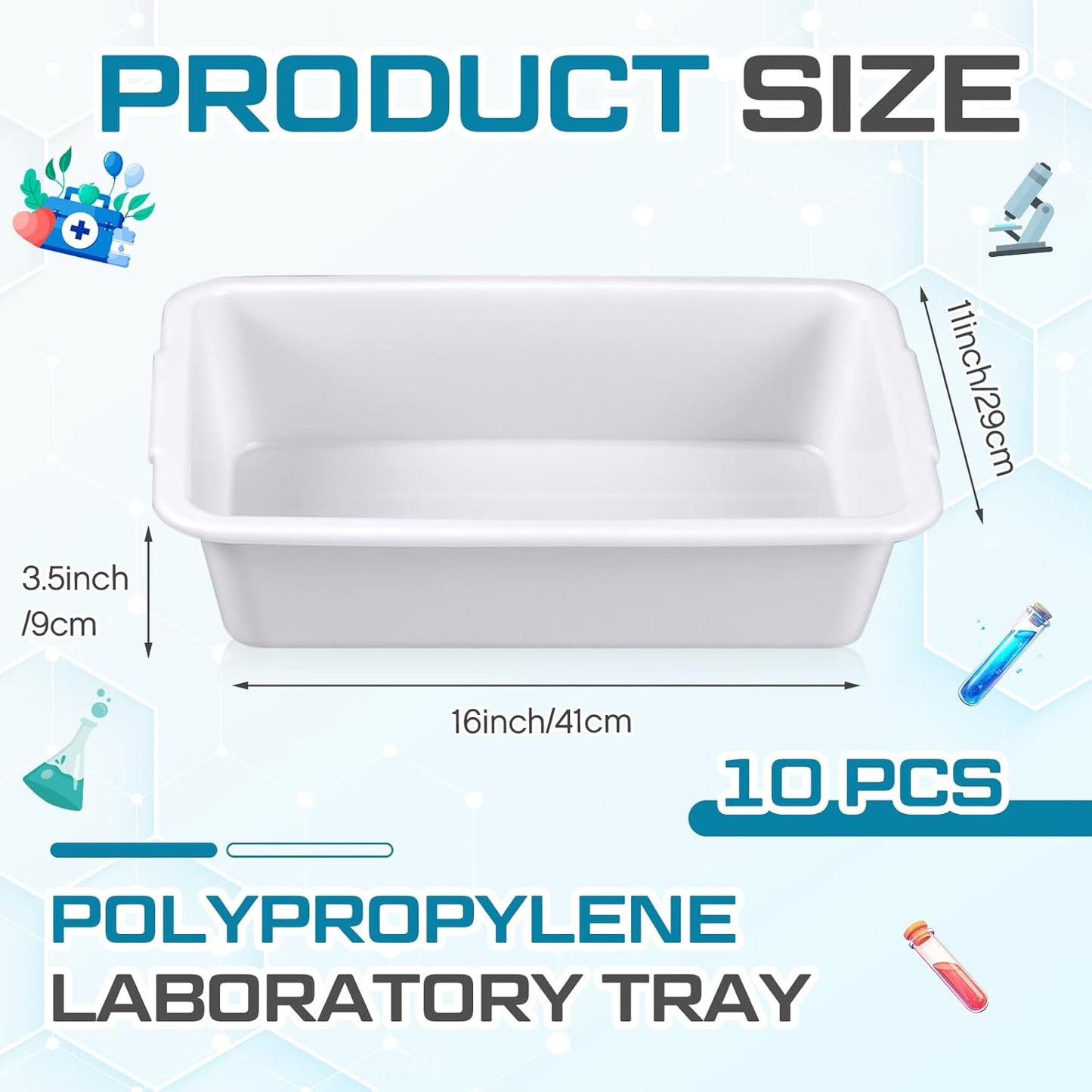 Kingdder 10 Pcs Polypropylene Containment Tray 16''x11''x3.5'' Multi-Purpose Lab Tray Temperature Resistant Spill Containment Lab Tool Stackable for Sterilizing and Drying Laboratory Applications