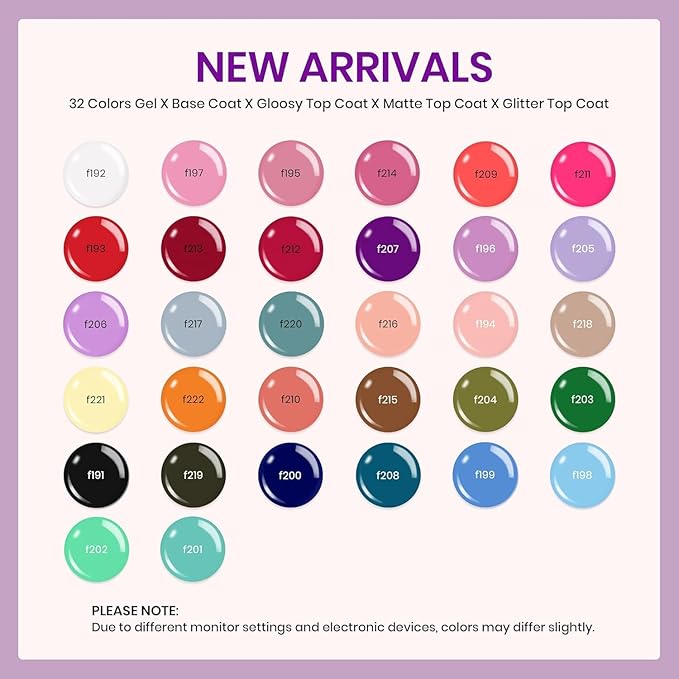 beetles Gel Polish Winter Gel Nail Polish Set 32 Colors with Base Top Coat Burgundy Red Blue Purple Brown Orange Green Pink Black White Uv LED Lamp Nails Gifts for Women Fingertip Palette