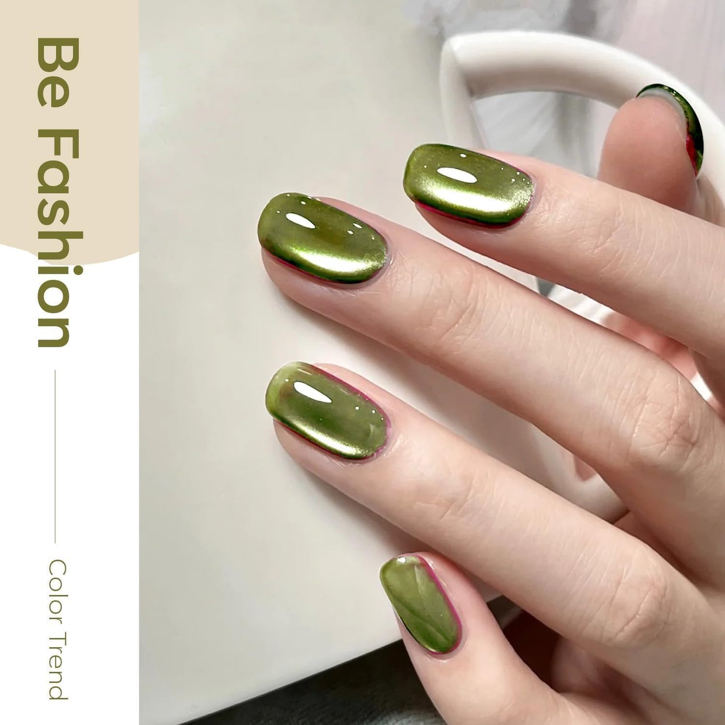 modelones Cat Eye Gel Nail Polish Glitter Green Polish with Magnet Sparkle Galaxy Series Nail Polish Soak Off Led Reflective Nail Art Gel Top Coat Manicure Salon DIY 15 ML