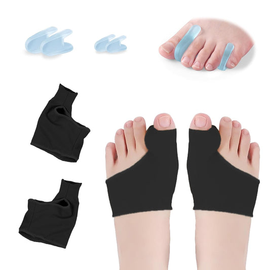Bunion Corrector Sleeve Socks with Big Toe Separators and Pinky Separators Pack for Men and Women Non-Slip Big Toe Straightener Big Toe Alignment Bunion Toe Relief Pain (Black, Large)
