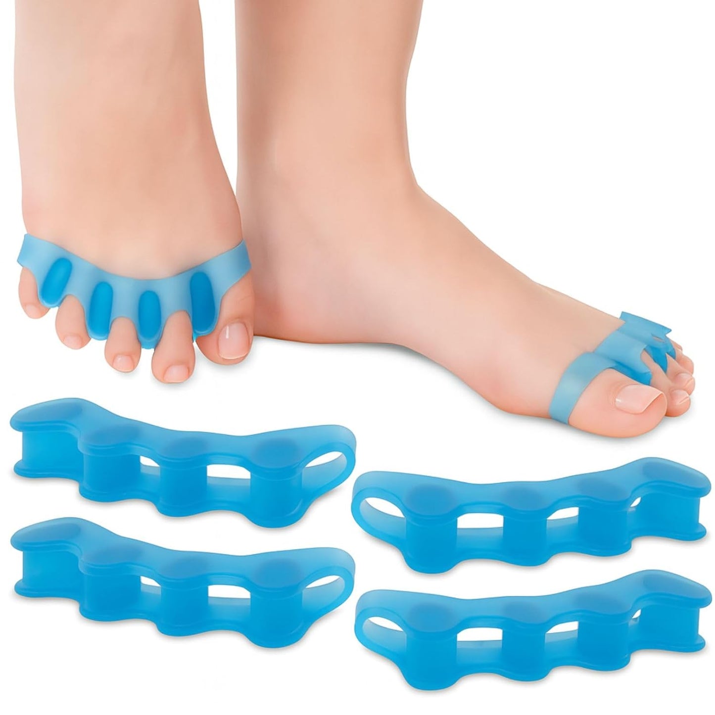 ViveSole Toe Spacers for Women & Men (4 PCS) - Silicone Gel Toe Separators & Spreaders for Pedicure & Plantar Fasciitis - Bunion Corrector, Hammer Toe Straightener & Stretcher for Pain Relief (Medium)