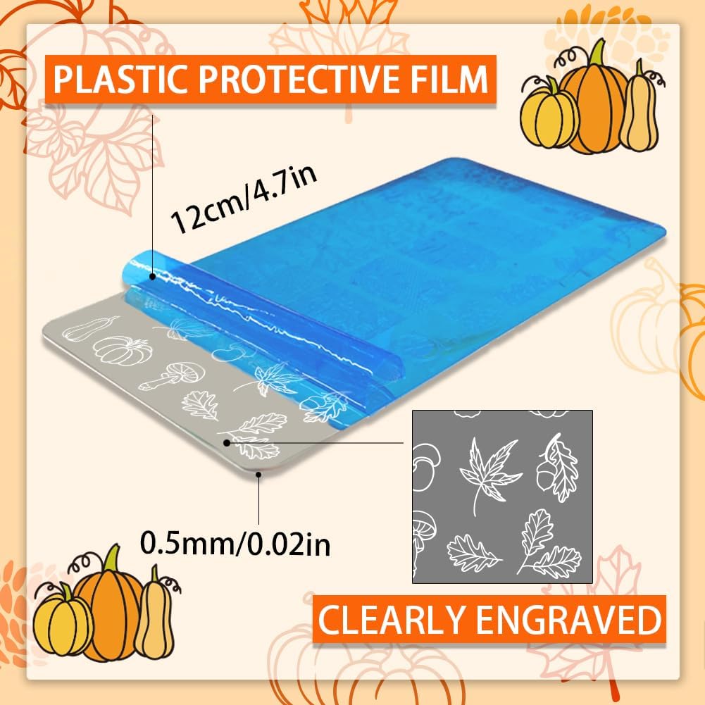 PH PandaHall 3PCS Fall Theme Nail Stamping Plate 88 Patterns Stainless Steel Nail Template Leaves Pumpkins Plaid Autumn Blessing Nails Art Plate for Thanksgiving Nails Art Design 4.7x2.4 inches