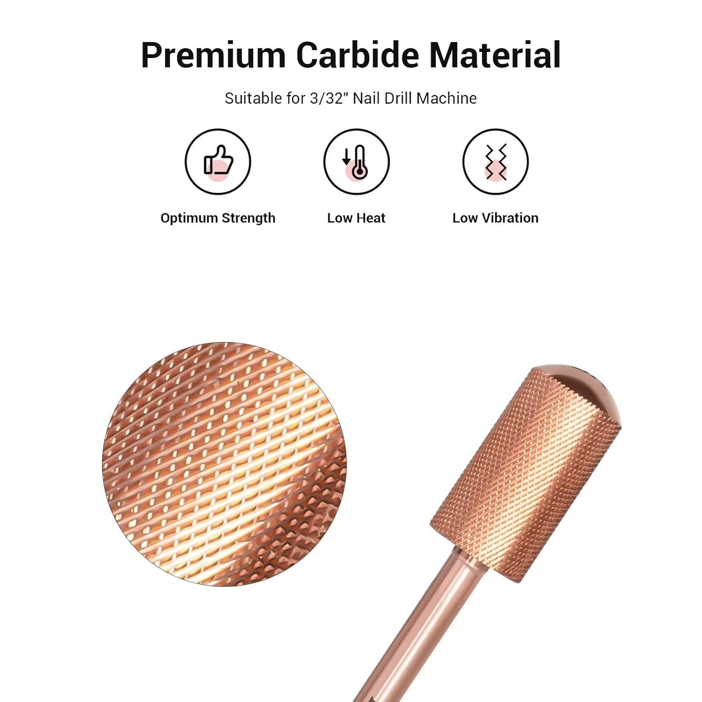MelodySusie Safety Nail Drill Bits, 3/32'' Smooth Round Top Large Barrel Carbide Bits, Suitable for Manicure Pedicure Cuticle Gel Polishing, Beginners Bits, Rose Gold, Series Bit-S, Extra Fine