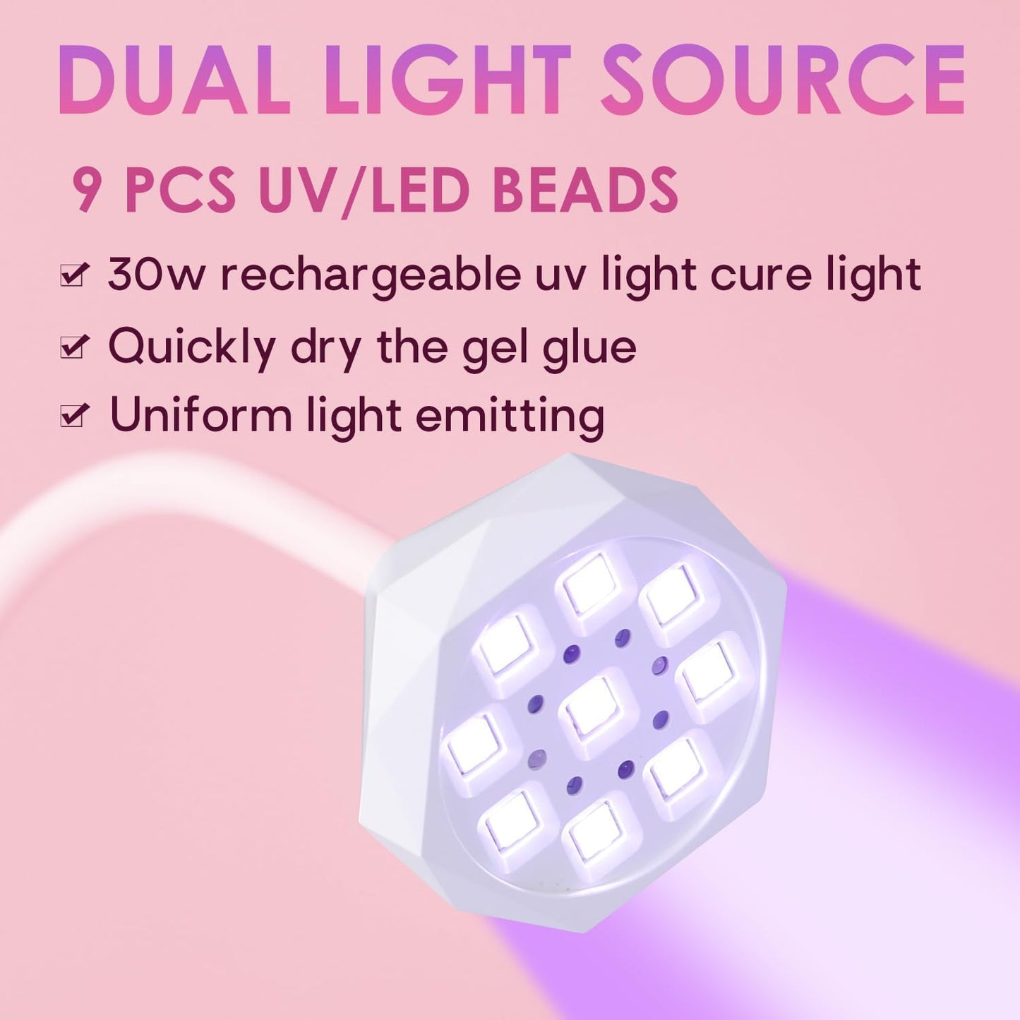 Nail Lamp for Gel Nails, Gooseneck Rechargeable Smart UV Light for Acrylic Nail Extension 30W