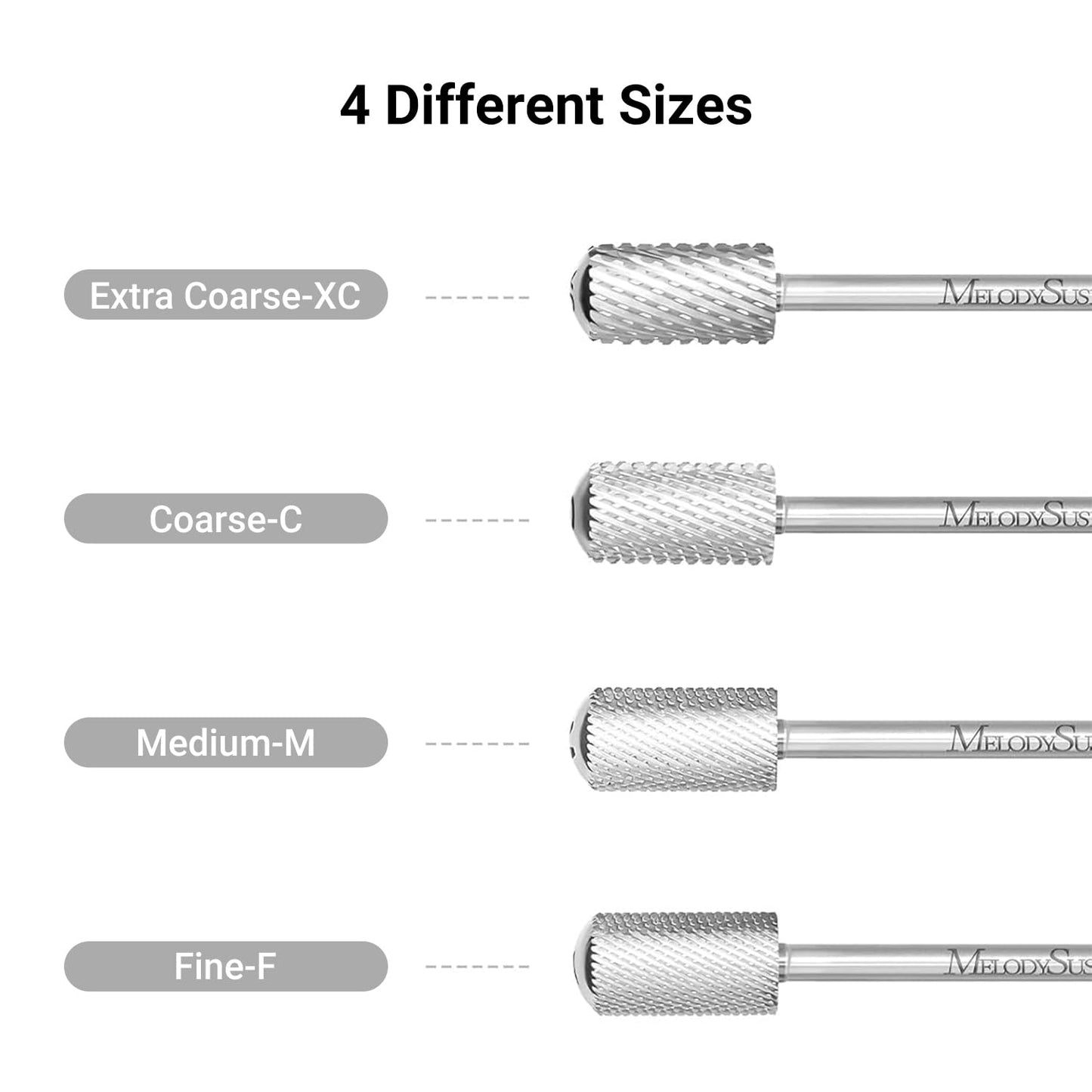 MelodySusie Safety Nail Drill Bits, 3/32'' Smooth Round Top Large Barrel Carbide Bits, Suitable for Manicure Pedicure Cuticle Gel Polishing, Beginners Bits, Silver, Series Bit-S, Coarse