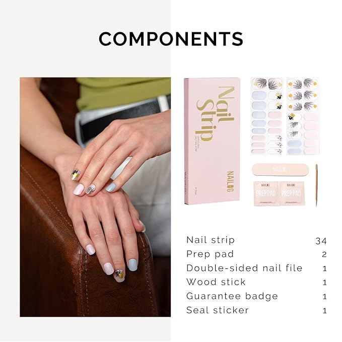 NAILOG Semi Cured Gel Nail Strips, 34 pcs Salon-Quality Gel Nail Stickers, Long Lasting Nail Wraps for Women with Soft Gel Finish | The Oriental