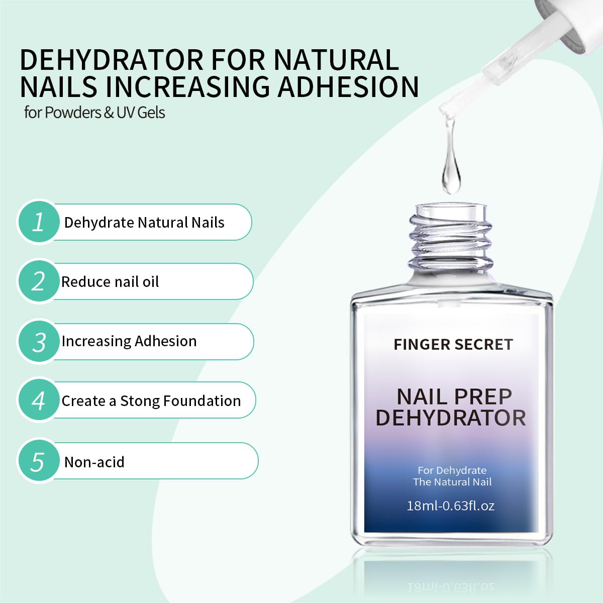 Nail Prep Dehydrator for Gel Polish 18ml/0.6floz, Fast Dry Primer, Nails Dehydrator for Nail Art Design in Salon or Home Use