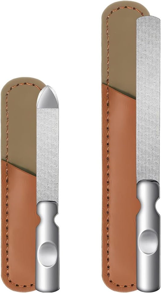 Metal Nail File (2 Pcs), Nail Files for Natural Nails & Toenails, Thick Nails Made of Stainless Steel, Double Sided Metal Nail Files with Anti-Slip Handle for Fingernail Toenail, Home or Salon Use
